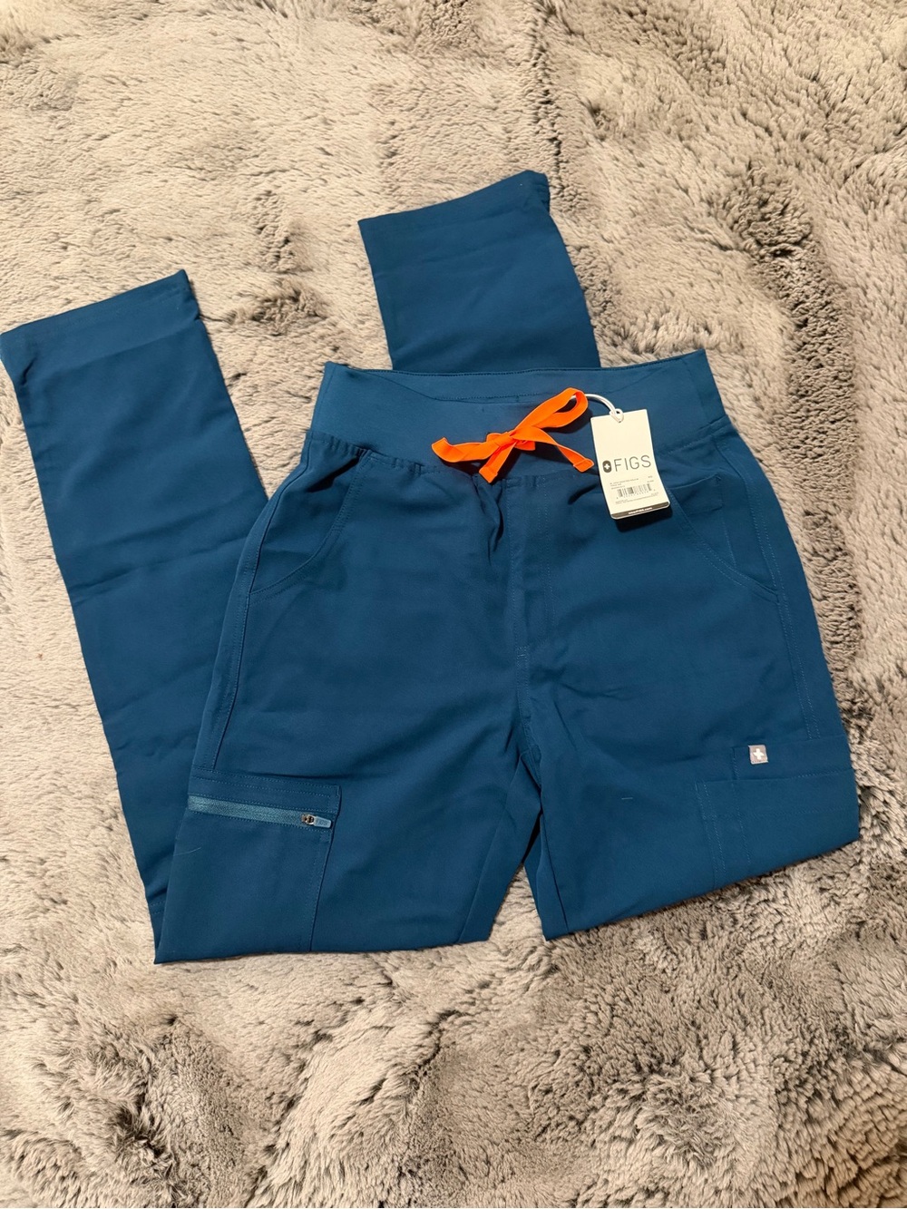 FIGS Teal High Waisted Yola Scrub Pants with Orange Drawstring
